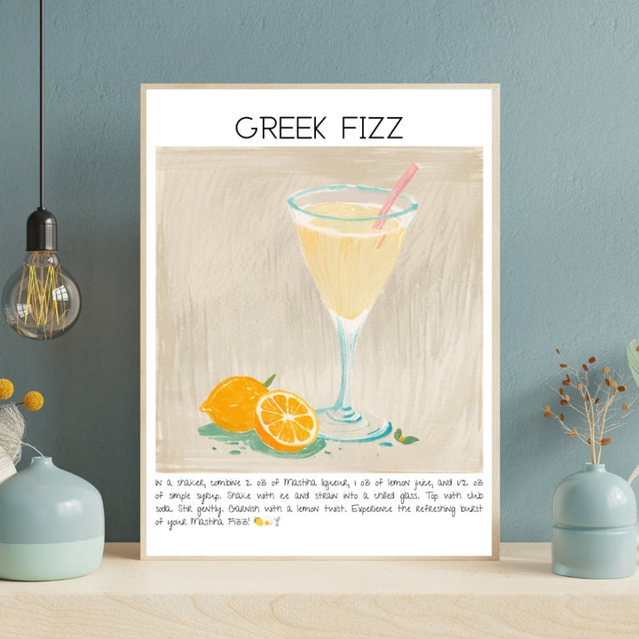 Greek Fizz Cocktail Art Print Tasarım Poster-Tablo-Muff Atelier-No:1-21x30cm-NowShopFun