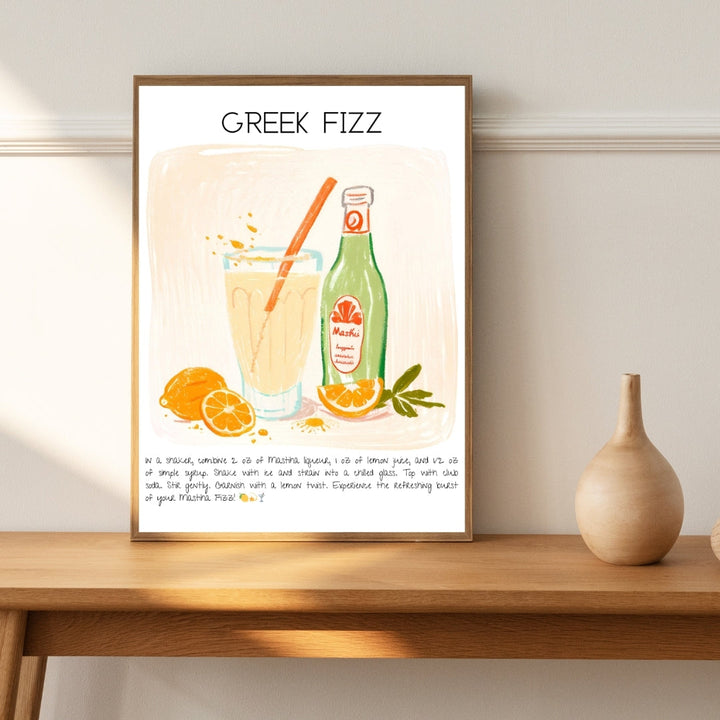 Greek Fizz Cocktail Art Print Tasarım Poster-Tablo-Muff Atelier-No:1-21x30cm-NowShopFun