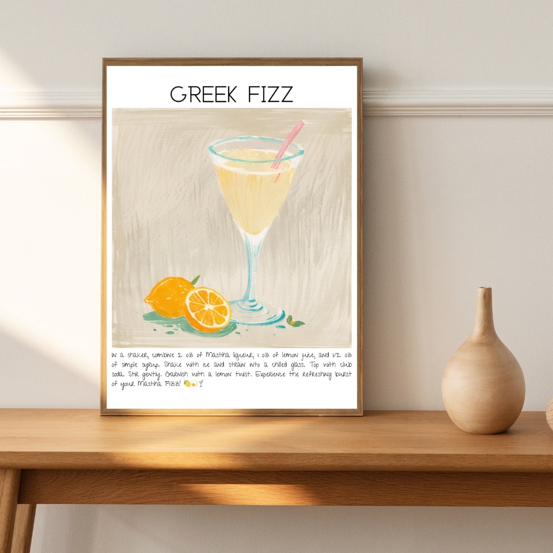 Greek Fizz Cocktail Art Print Tasarım Poster-Tablo-Muff Atelier-No:2-21x30cm-NowShopFun