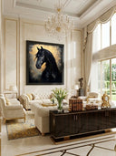 Gücün, Zerafetin Ve Hüznün Portresi Siyah At Uv Cam Baskı Tablo 85x85 Cm