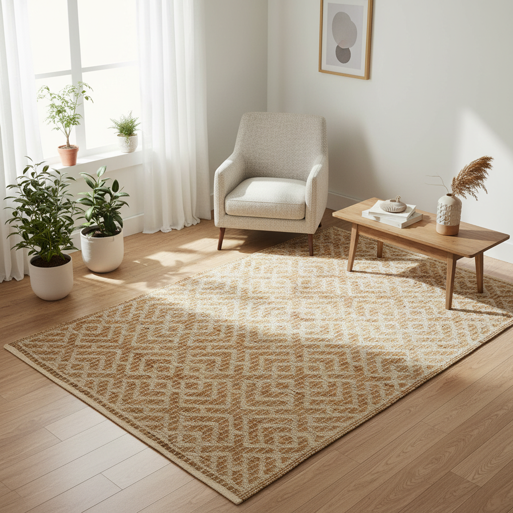 Halı Terracota Jakarlı Dokuma Jüt Naturel / Fildişi