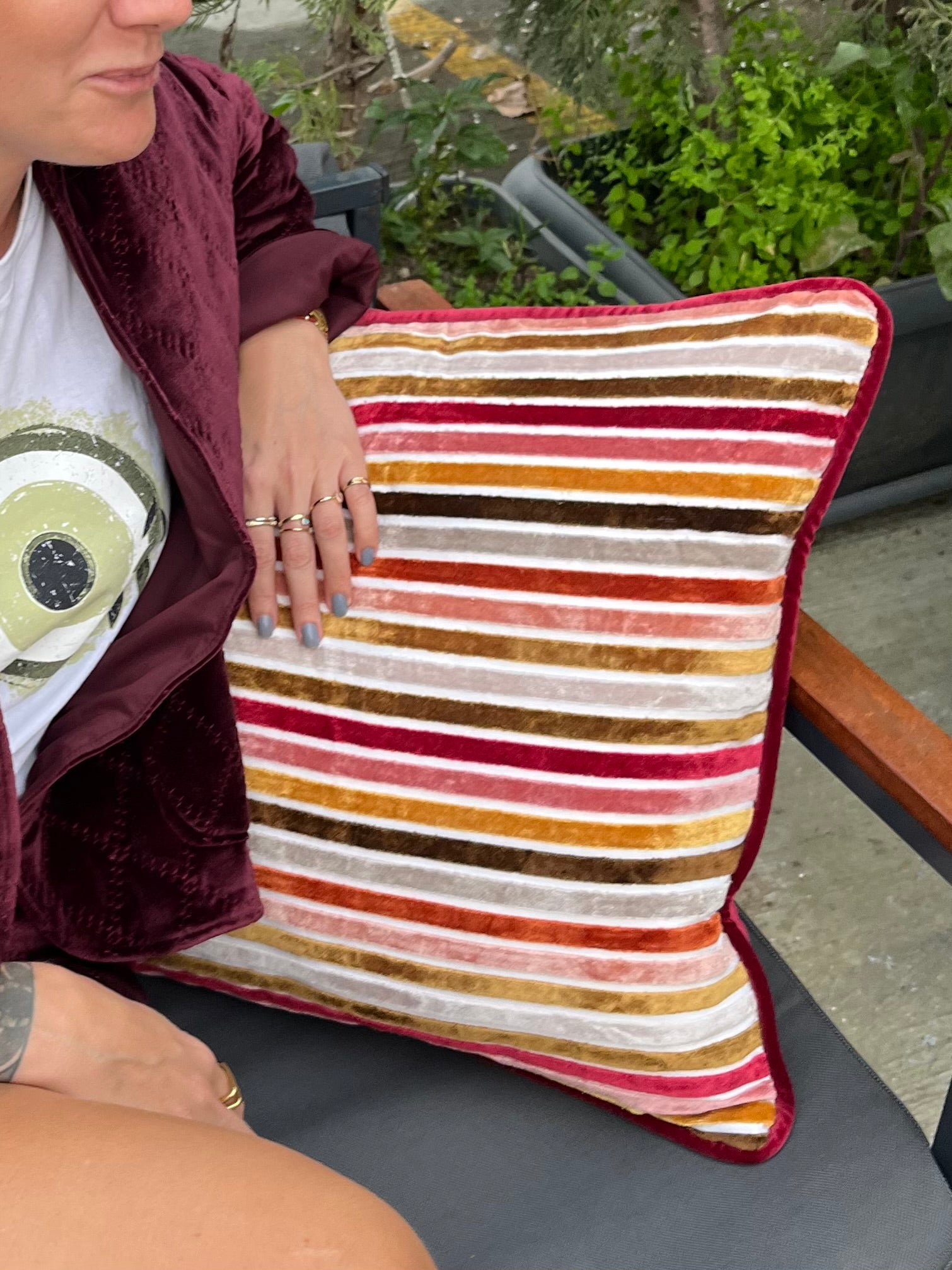 Hera, Desenli Kadife Çift Taraflı Kırlent Kılıfı-Kırlent Kılıfı-Go&Co Concept-rosegold-NowShopFun