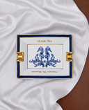 Royal Blue Blanc Gold Rimmed Ashtray - White