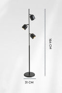 Horion 3 Başlıklı Metal Siyah Lambader