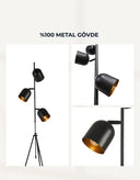 Horion 3 Başlıklı Tripod Siyah Lambader