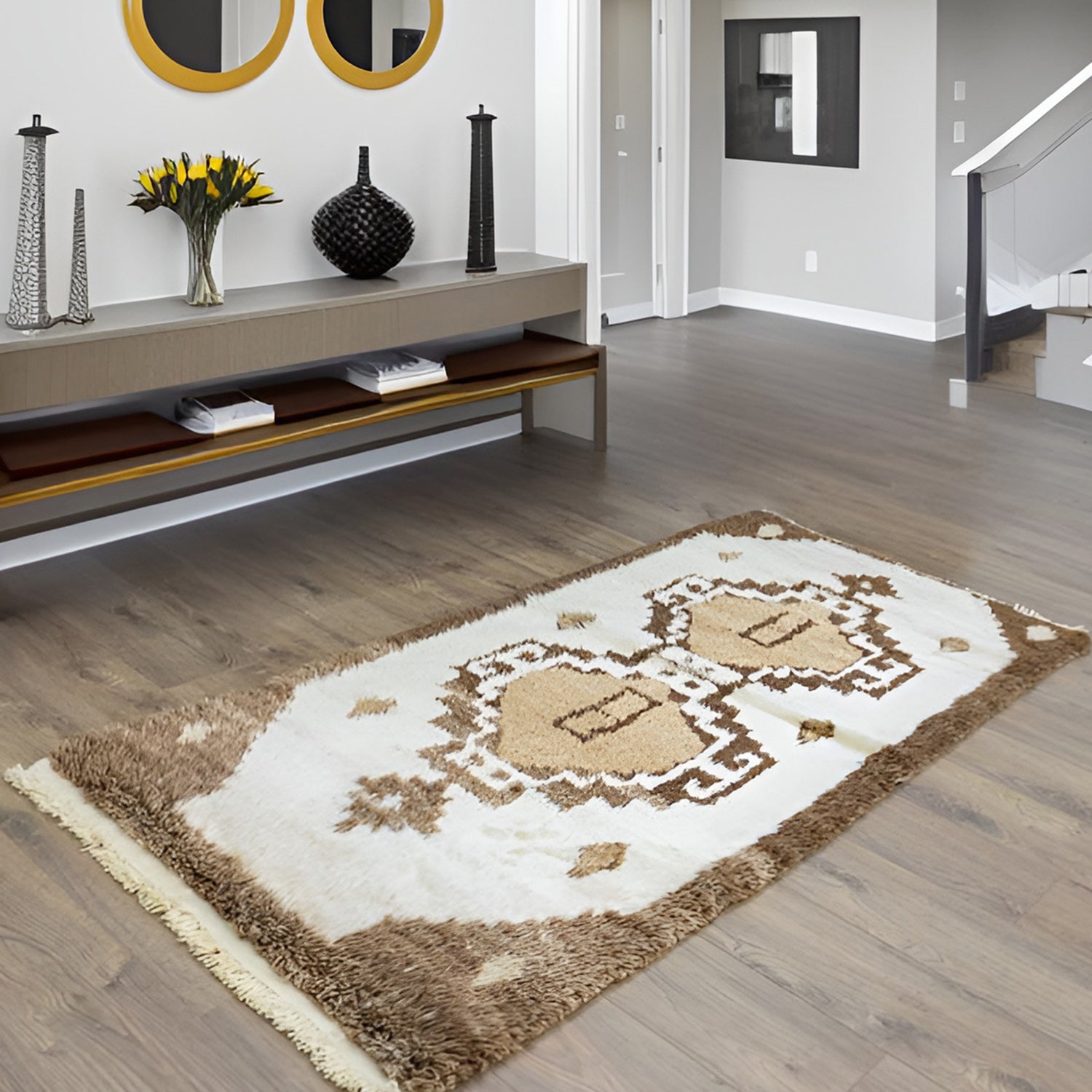 İfran Rustik Desenli El Dokuma Shaggy Halı 85x203 cm