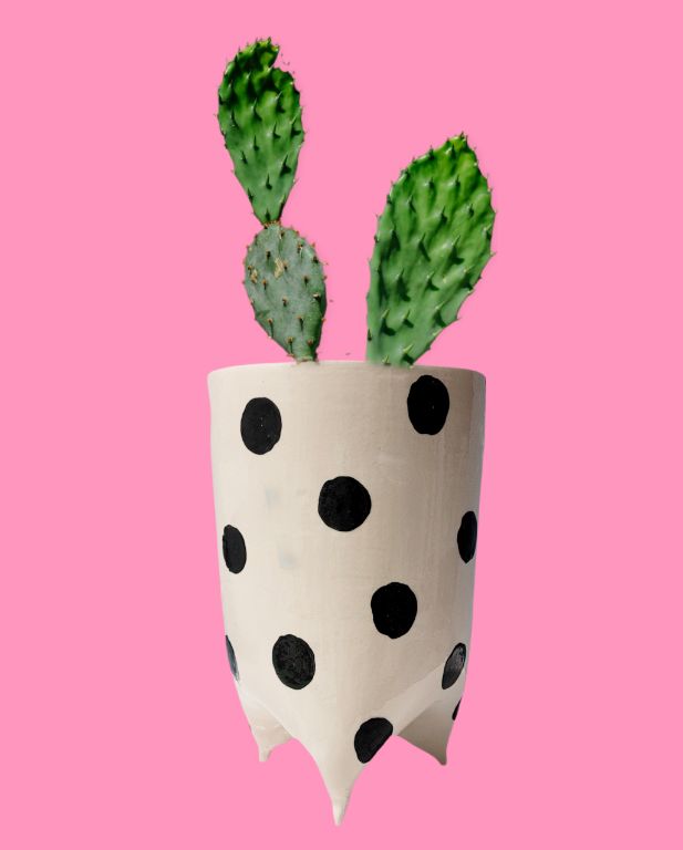 Black and White Footed Ceramic Flower Pot