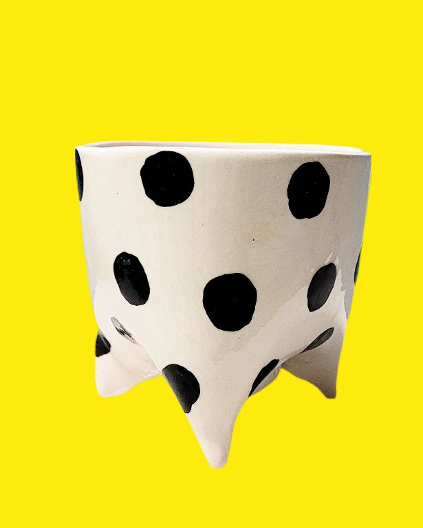 Black and White Footed Ceramic Flower Pot