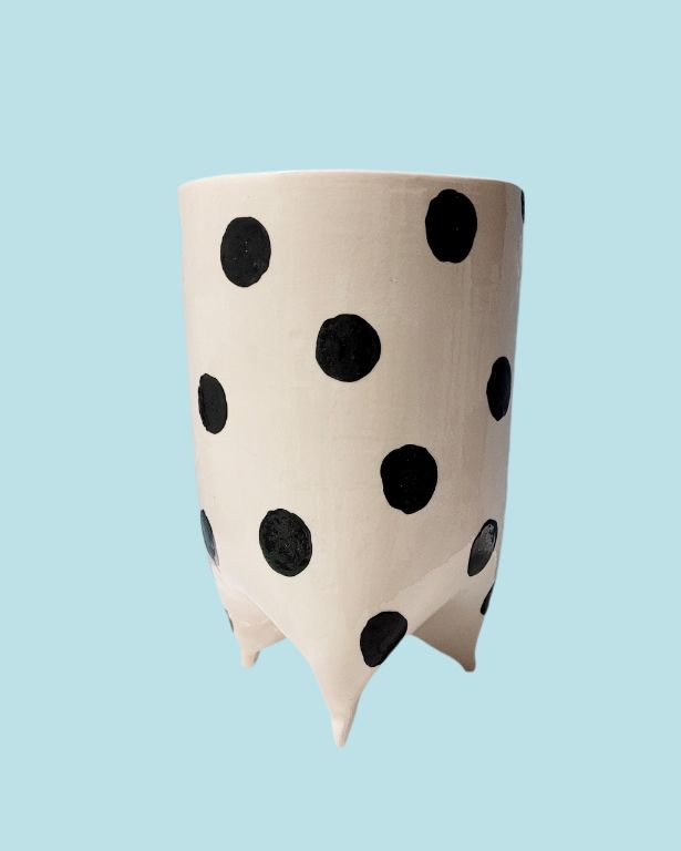 Black and White Footed Ceramic Flower Pot