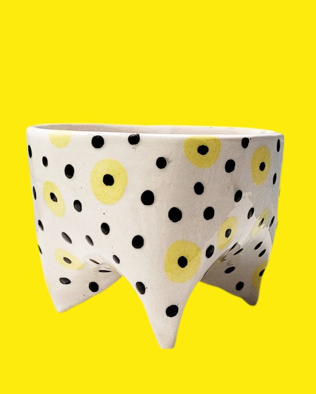 Black and White Footed Ceramic Flower Pot