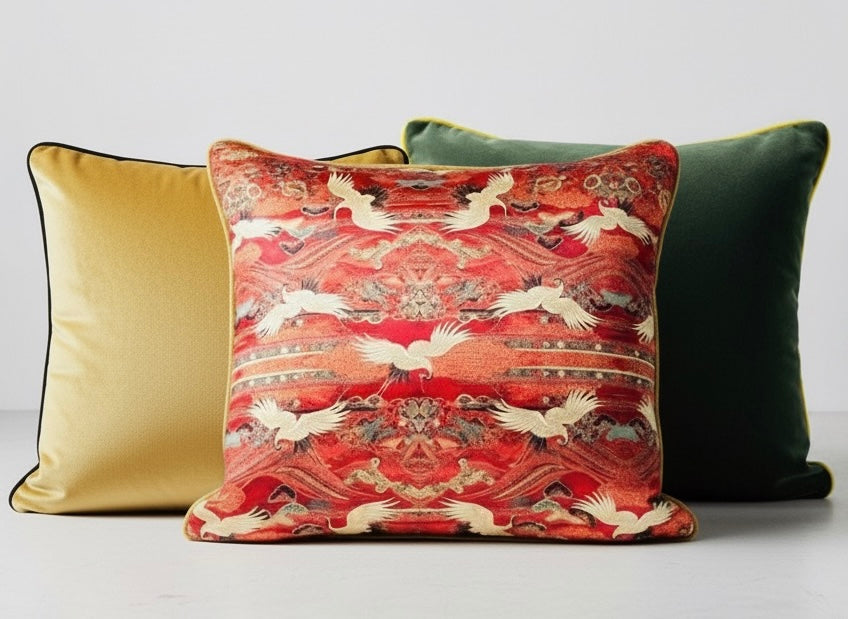 Turna Kuşu Parlak Kadife Kırlent Kılıfı