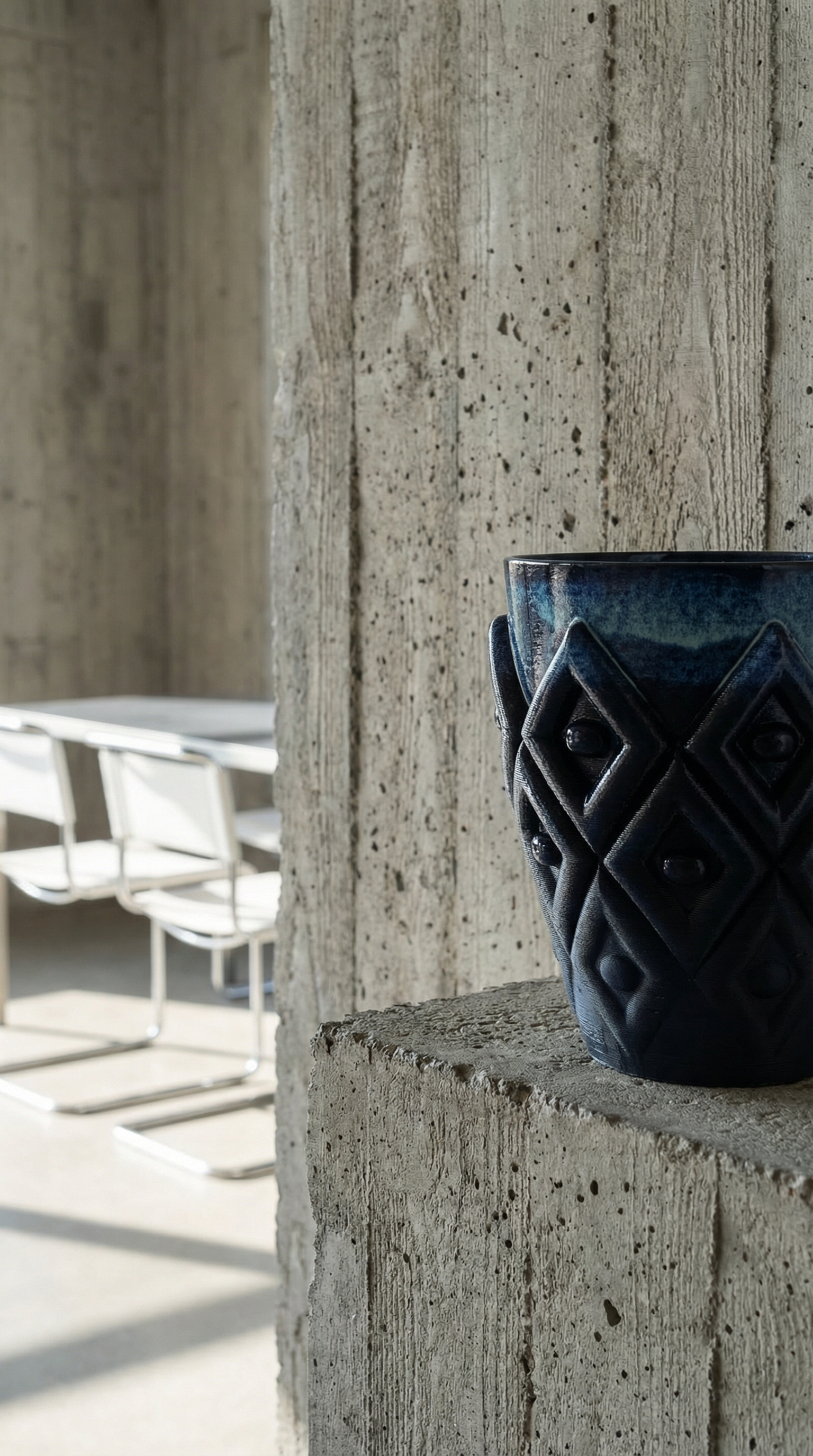 Geometrik Desenli Lacivert Form Saksı