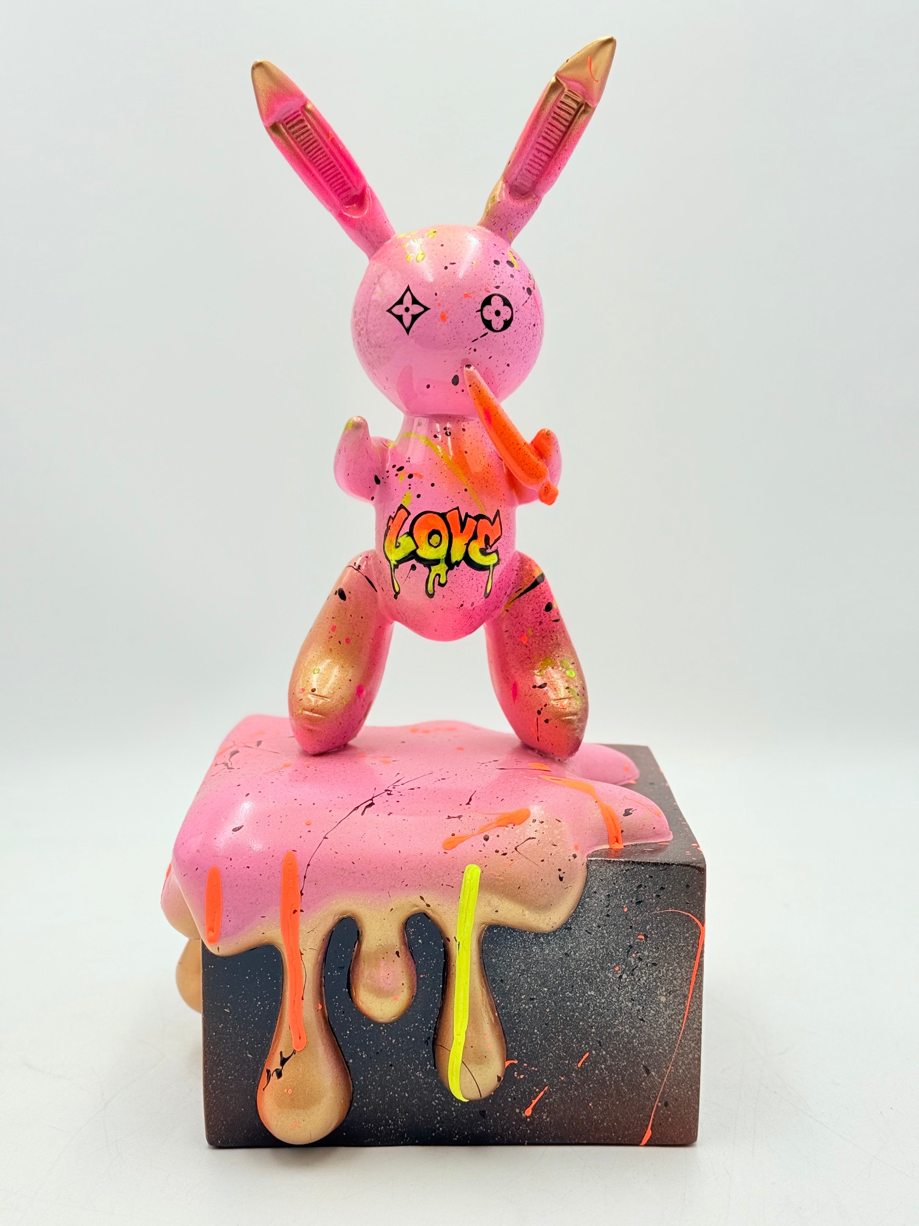 Pembe Love Mottolu Balon Tavşan Heykeli