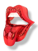 Kırmızı Krom Dudak Heykeli – Juicy Lips Duvar Dekoru