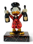 Varyemez Amca Scrooge McDuck Şampanya Heykeli | Kırmızı Altın Gümüş Krom Pop Art | Koleksiyon Figürü