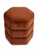 Balvaro Terracotta Kahverengi Kadife Biyeli Altıgen Puf