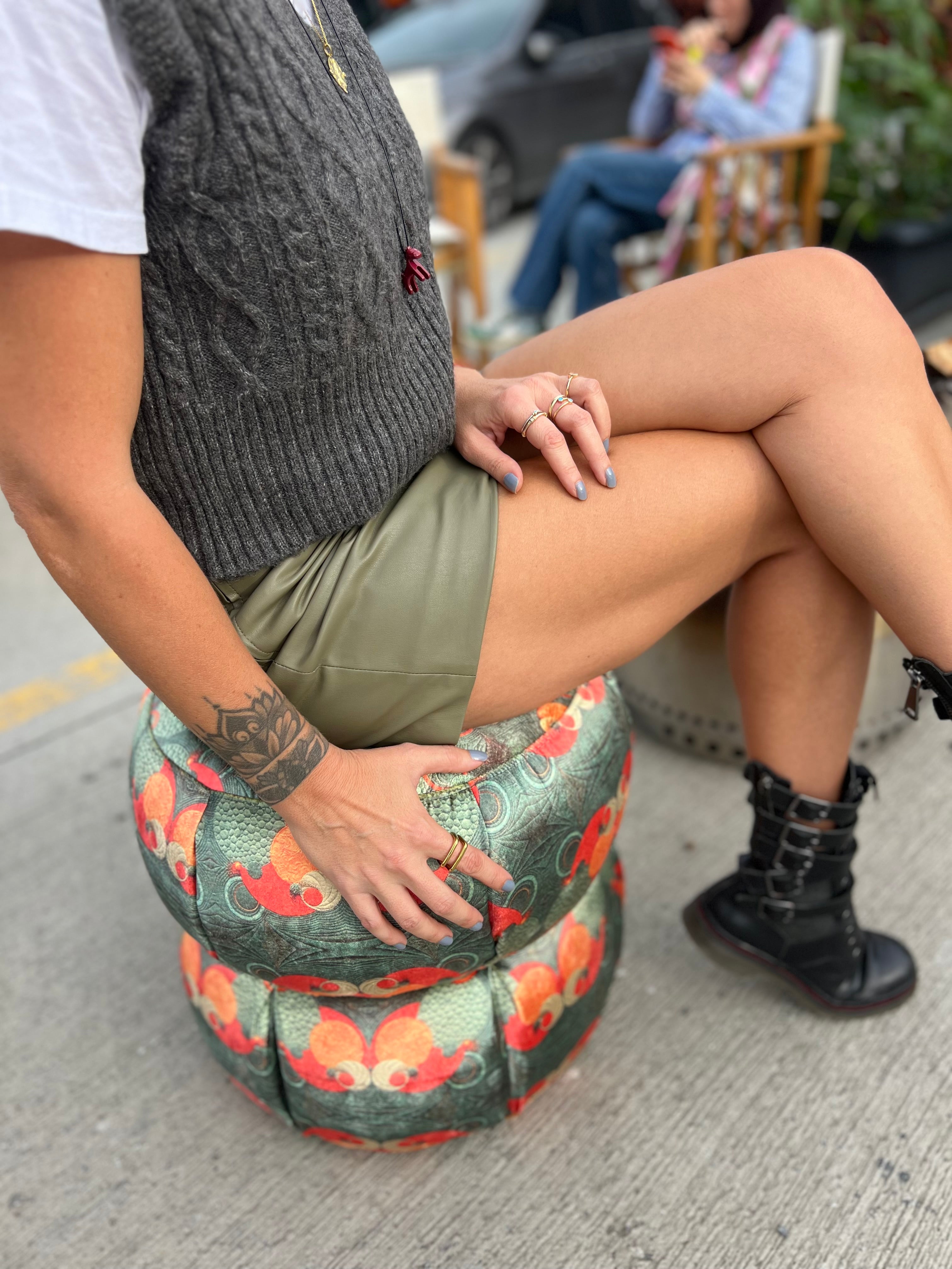 Core Parlak Kadife Puf / Yan Sehpa