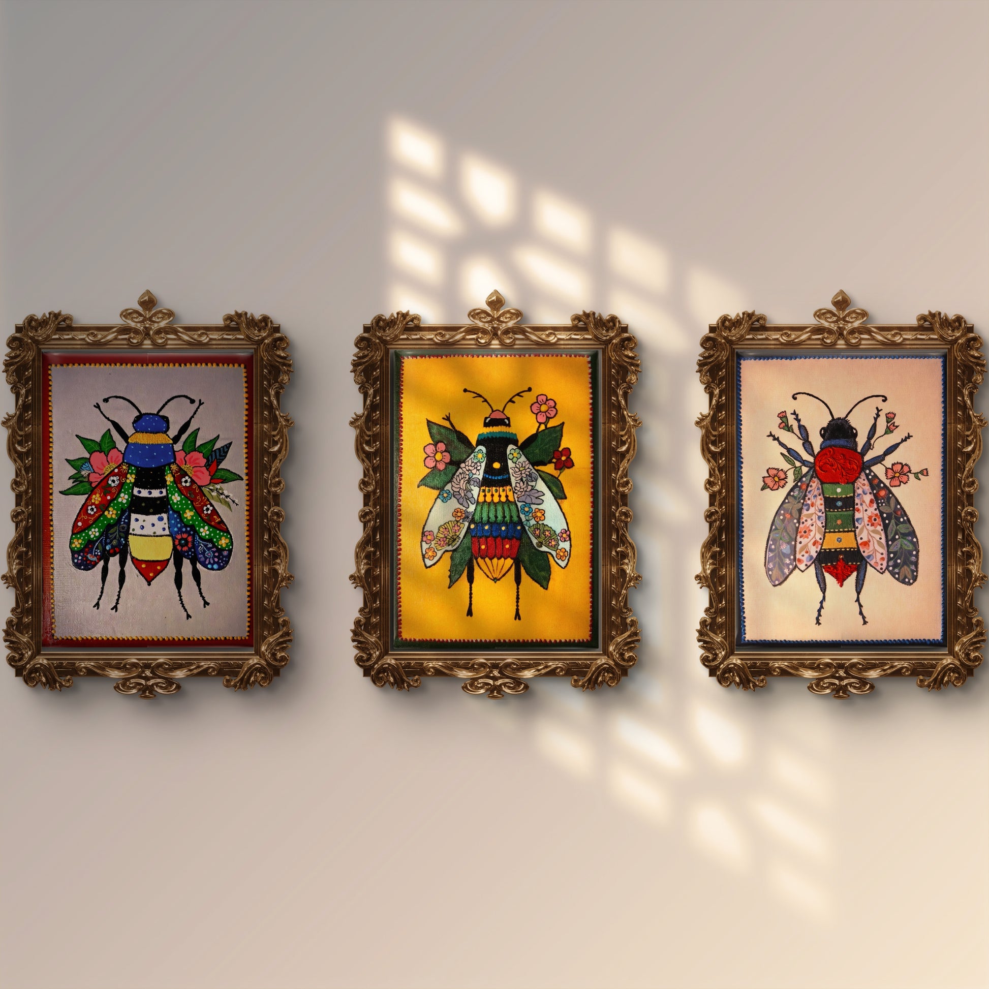 İpek Böceği Üçlemesi Tablo El Yapımı Ahşap Üzerine Akrilik Duvar Dekoru