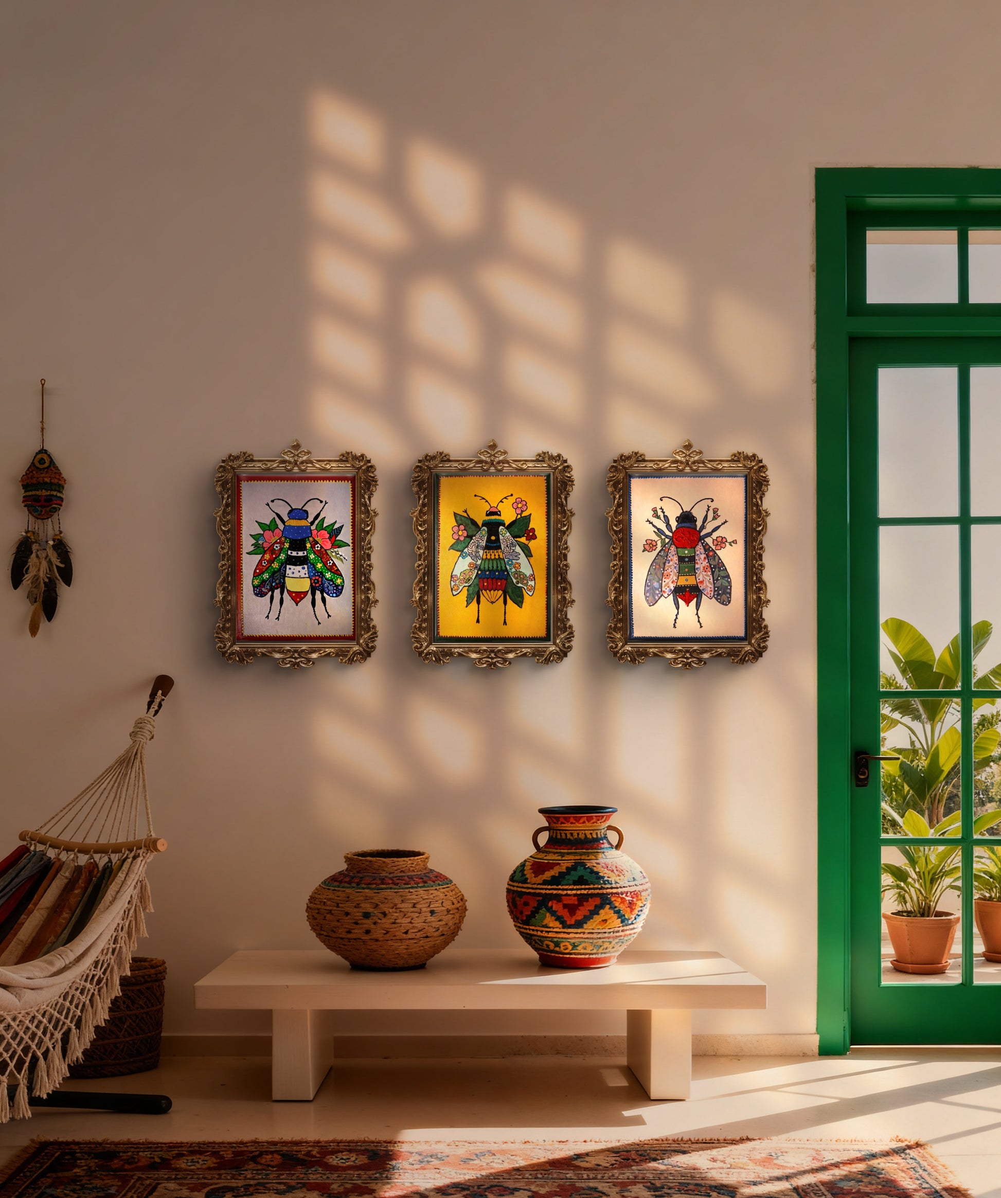 İpek Böceği Üçlemesi Tablo El Yapımı Ahşap Üzerine Akrilik Duvar Dekoru