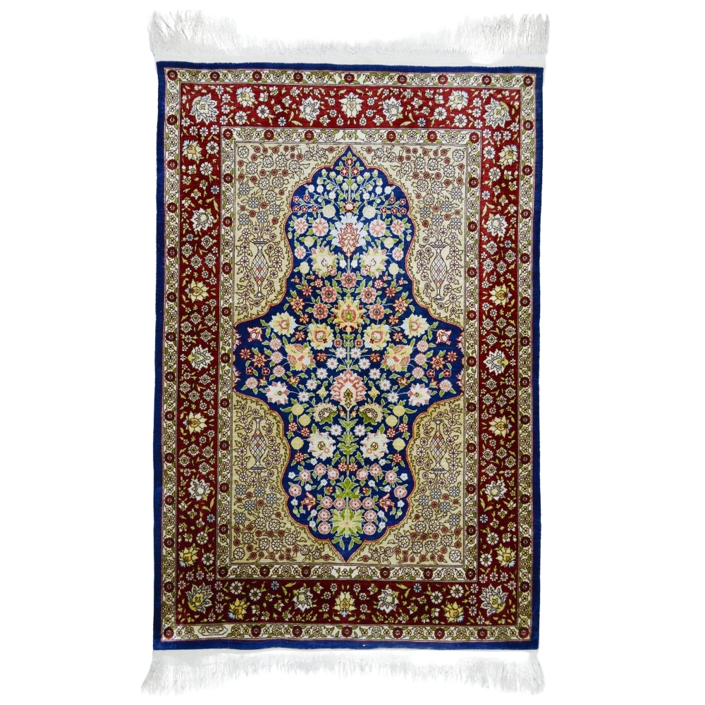 İpekten El Dokuma Çeşmi Bülbül Desenli Hereke Halısı 85X124 Cm