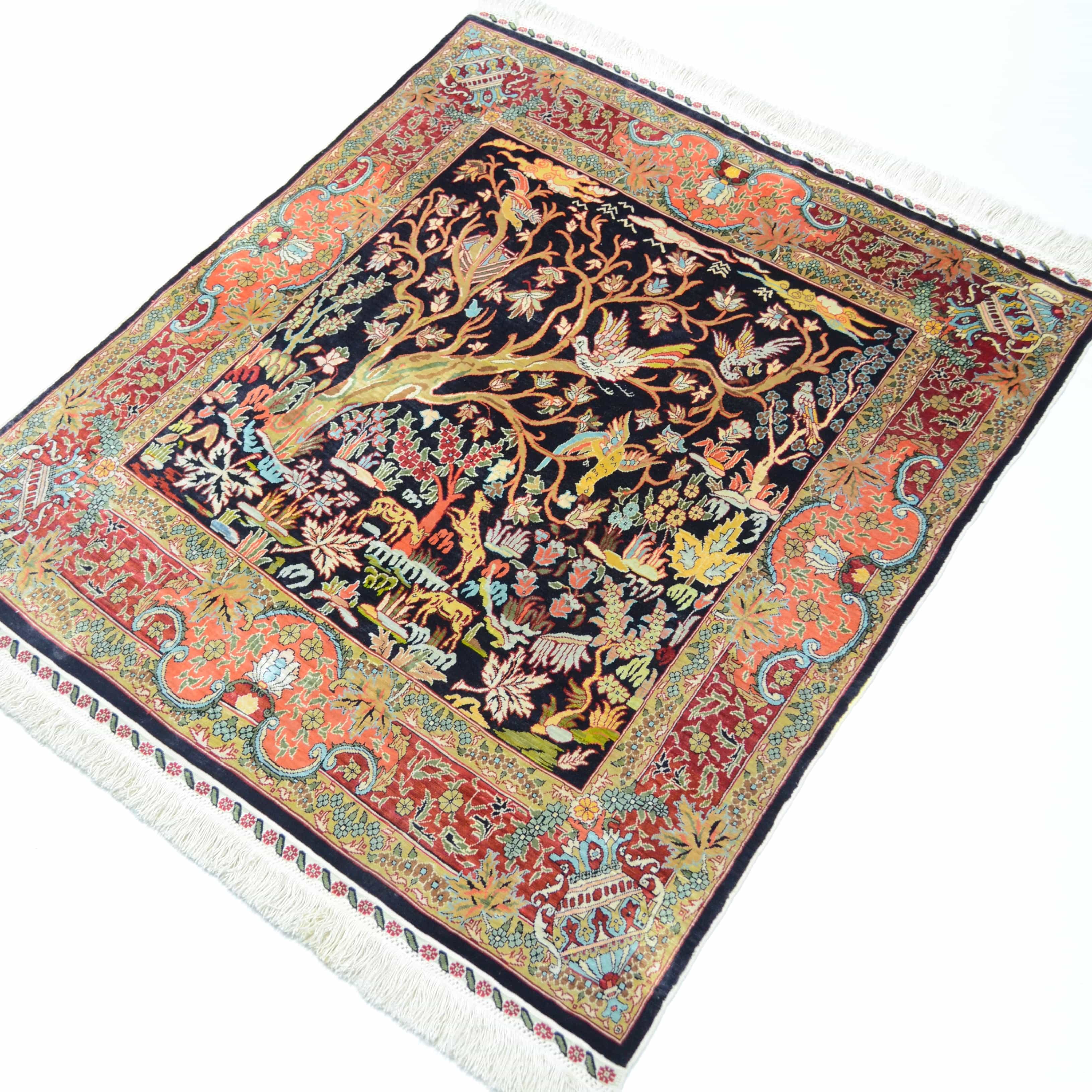 İpekten El Dokuma Gamlı Sonbahar Hereke Halısı 80X90 Cm