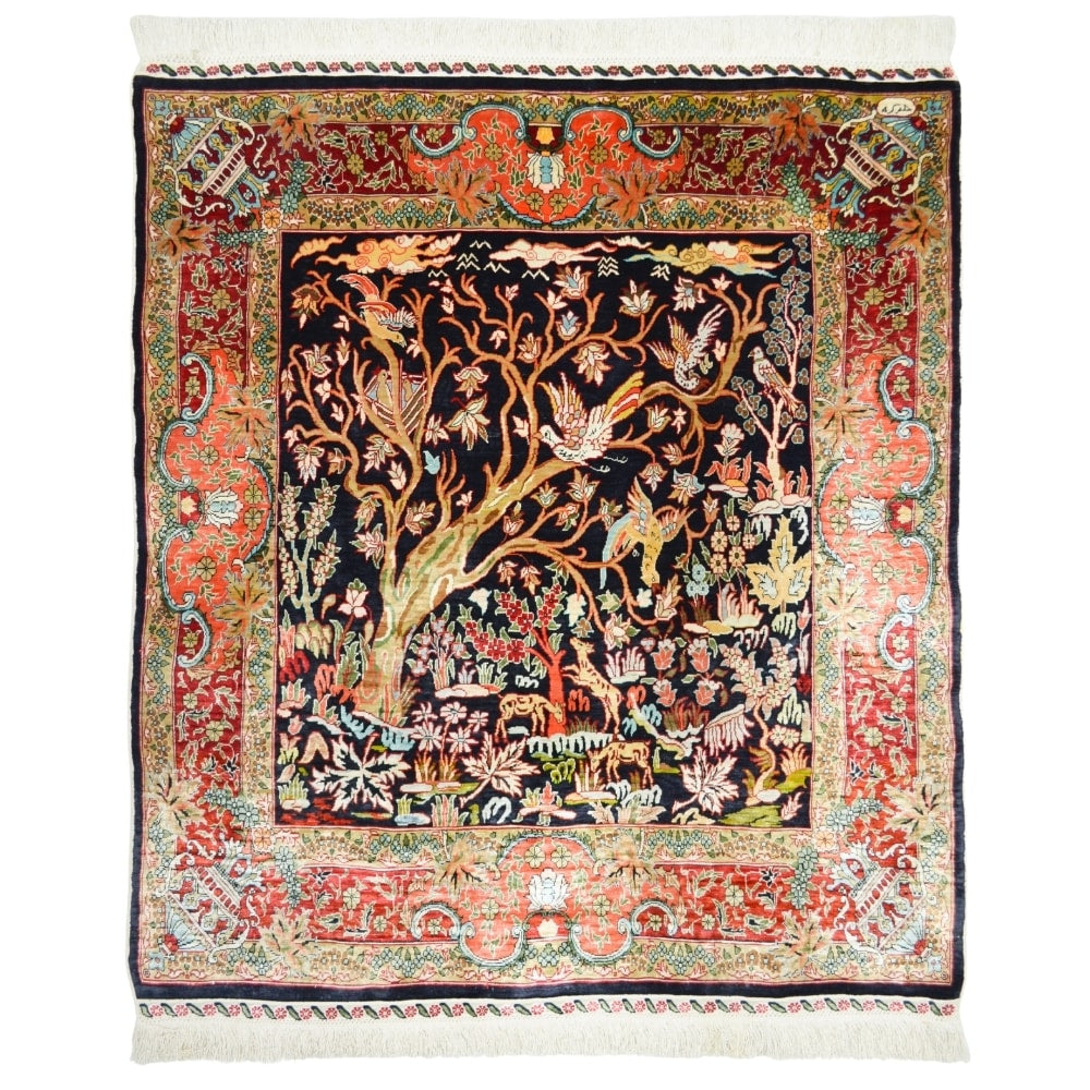 İpekten El Dokuma Gamlı Sonbahar Hereke Halısı 80X90 Cm