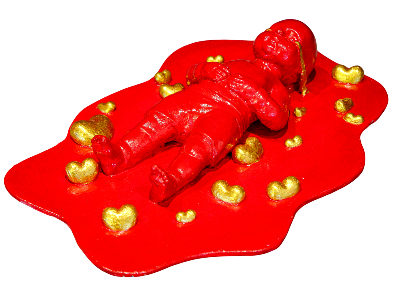 Kırmızı Ve Altın Çocuk Heykel