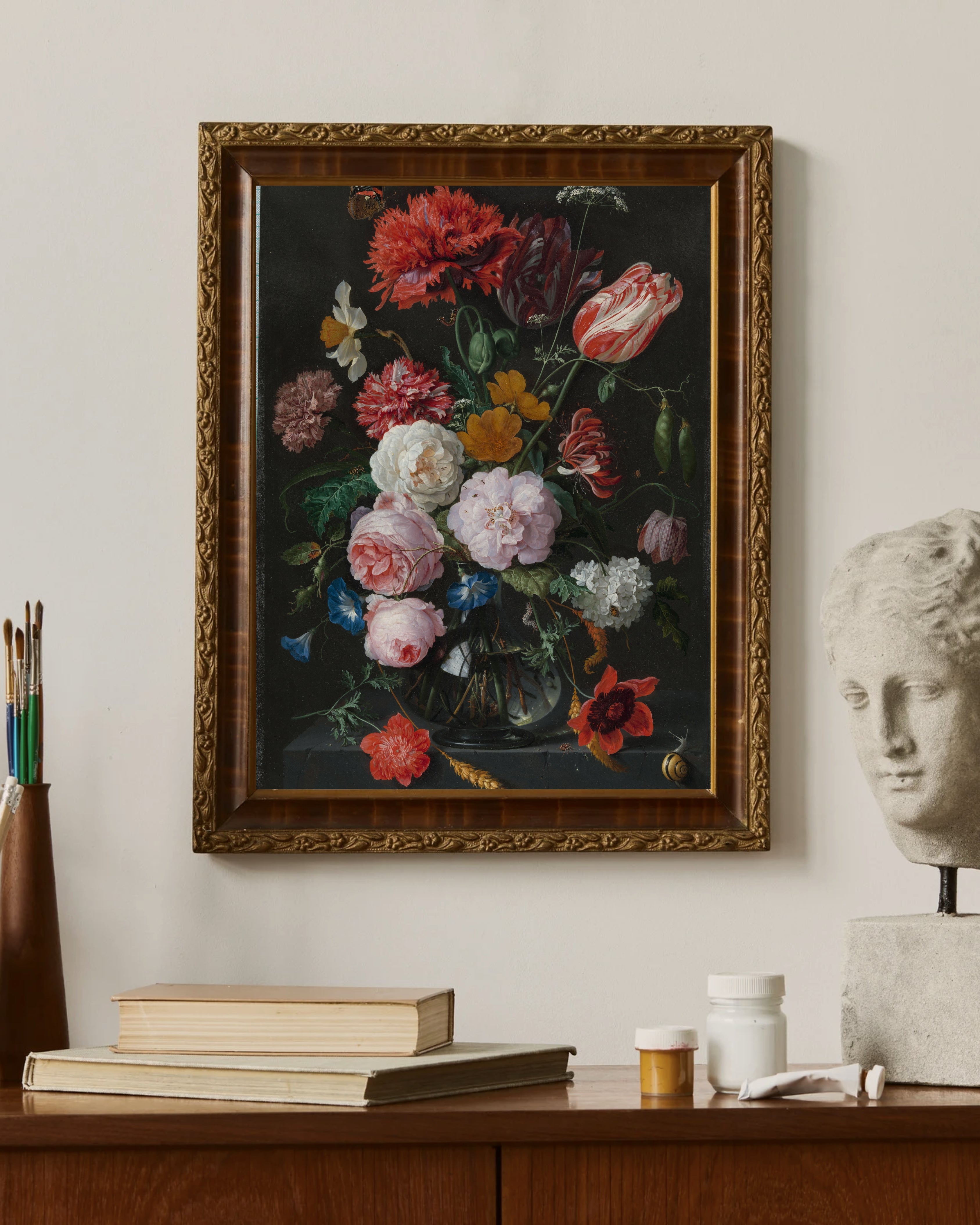 Jan Davidsz. de Heem - Cam Vazoda Çiçekler Fine Art Baskı