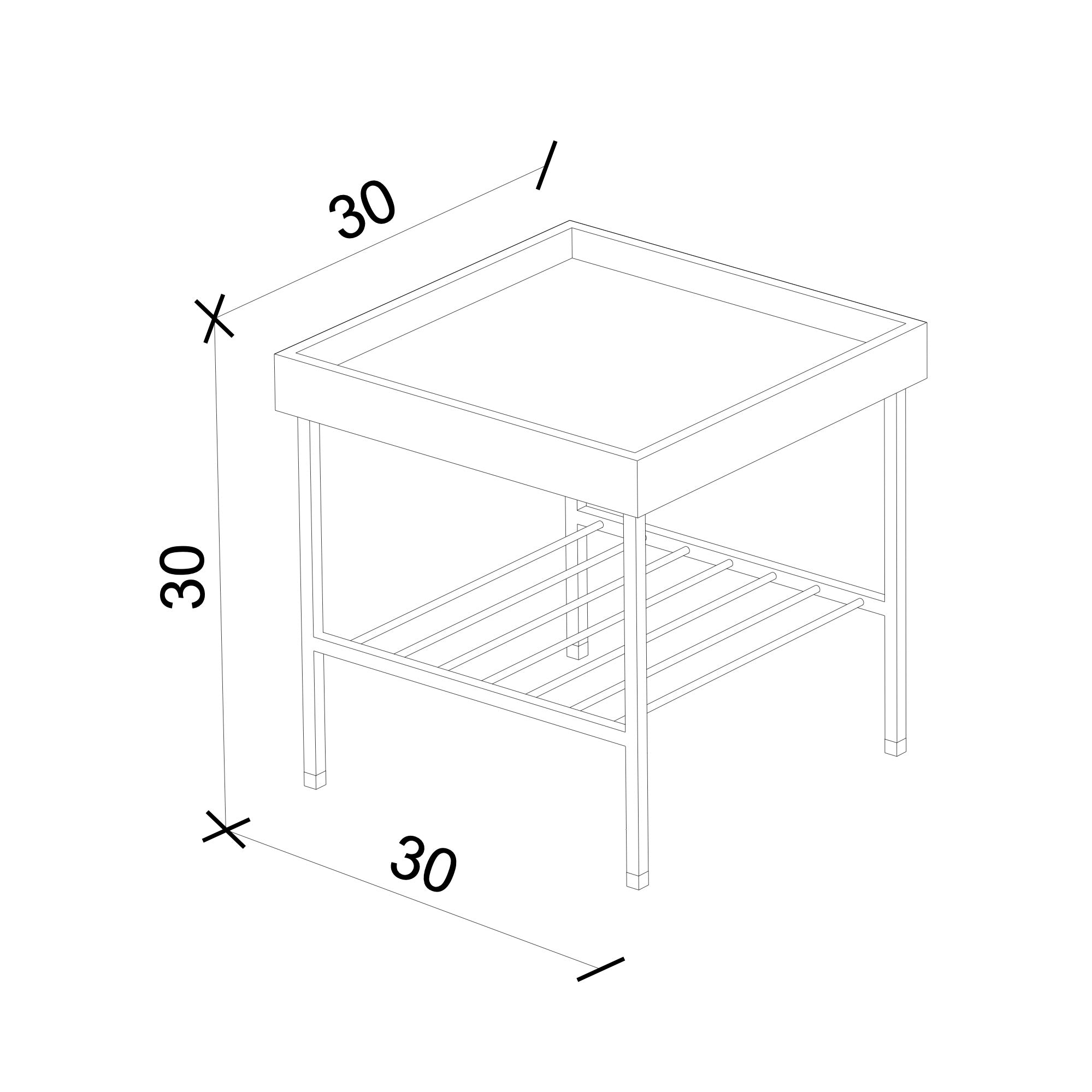 Edge Saksılık / Yan Sehpa, Meşe Kare Bej Tablalı, Metal Ayaklı, Kısa