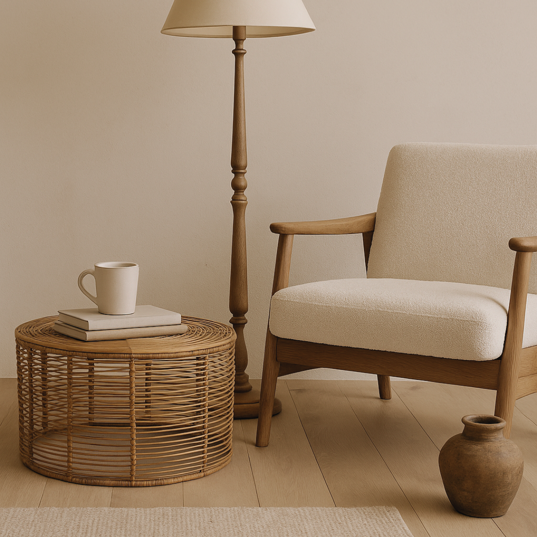 Folk Yuvarlak Rattan Sehpa