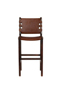Kahverengi Deri Oturumlu Kemer Detaylı Bistro Teak Ceviz Renk Sandalye Y. 65 cm-Artika Design-NowShopFun