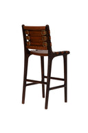 Kahverengi Deri Oturumlu Kemer Detaylı Bistro Teak Ceviz Renk Sandalye Y. 65 cm-Artika Design-NowShopFun