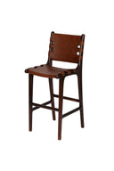 Kahverengi Deri Oturumlu Kemer Detaylı Bistro Teak Ceviz Renk Sandalye Y. 65 cm-Artika Design-NowShopFun