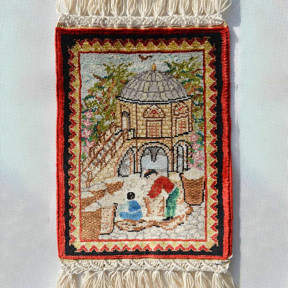 Kozahan Minyatürü Desenli Saf İpek El Dokuma Duvar Halısı (13x19 cm)