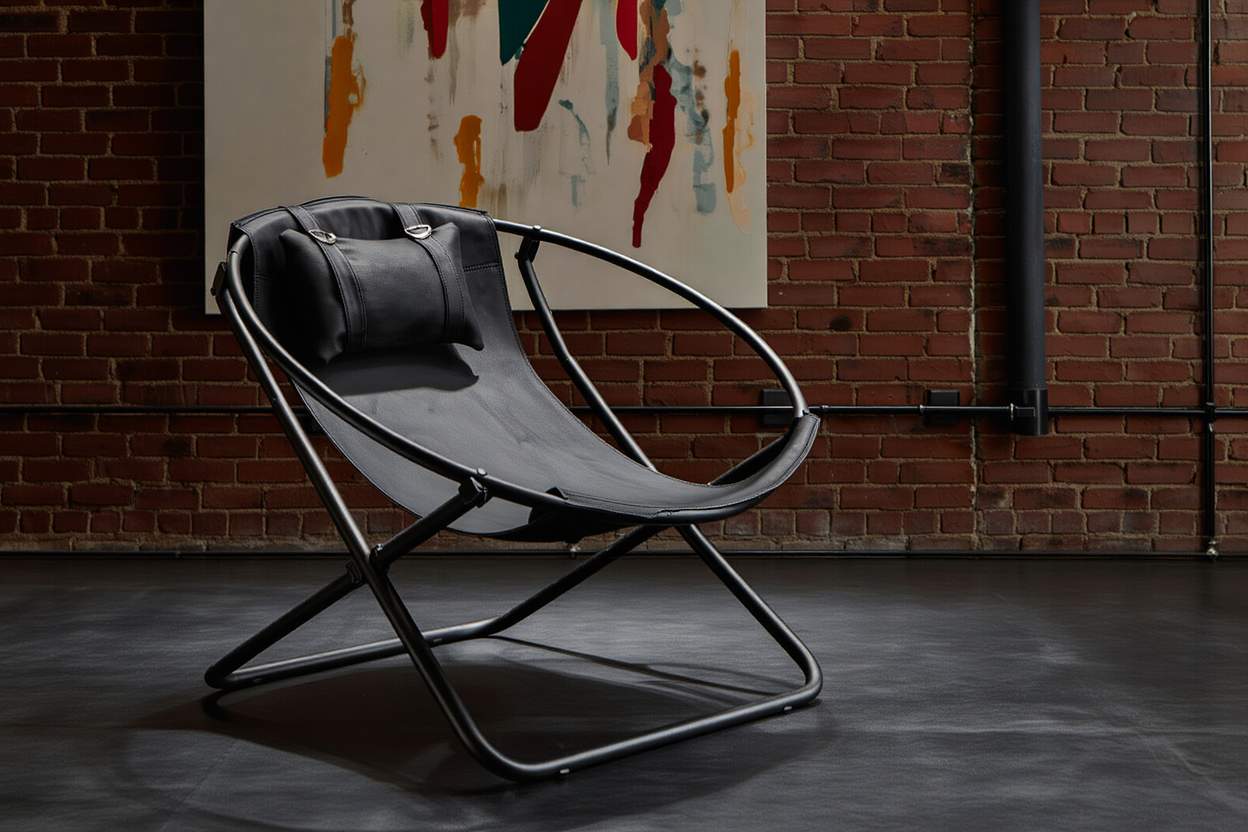 Katlanır Deri Sandalye - Siyah