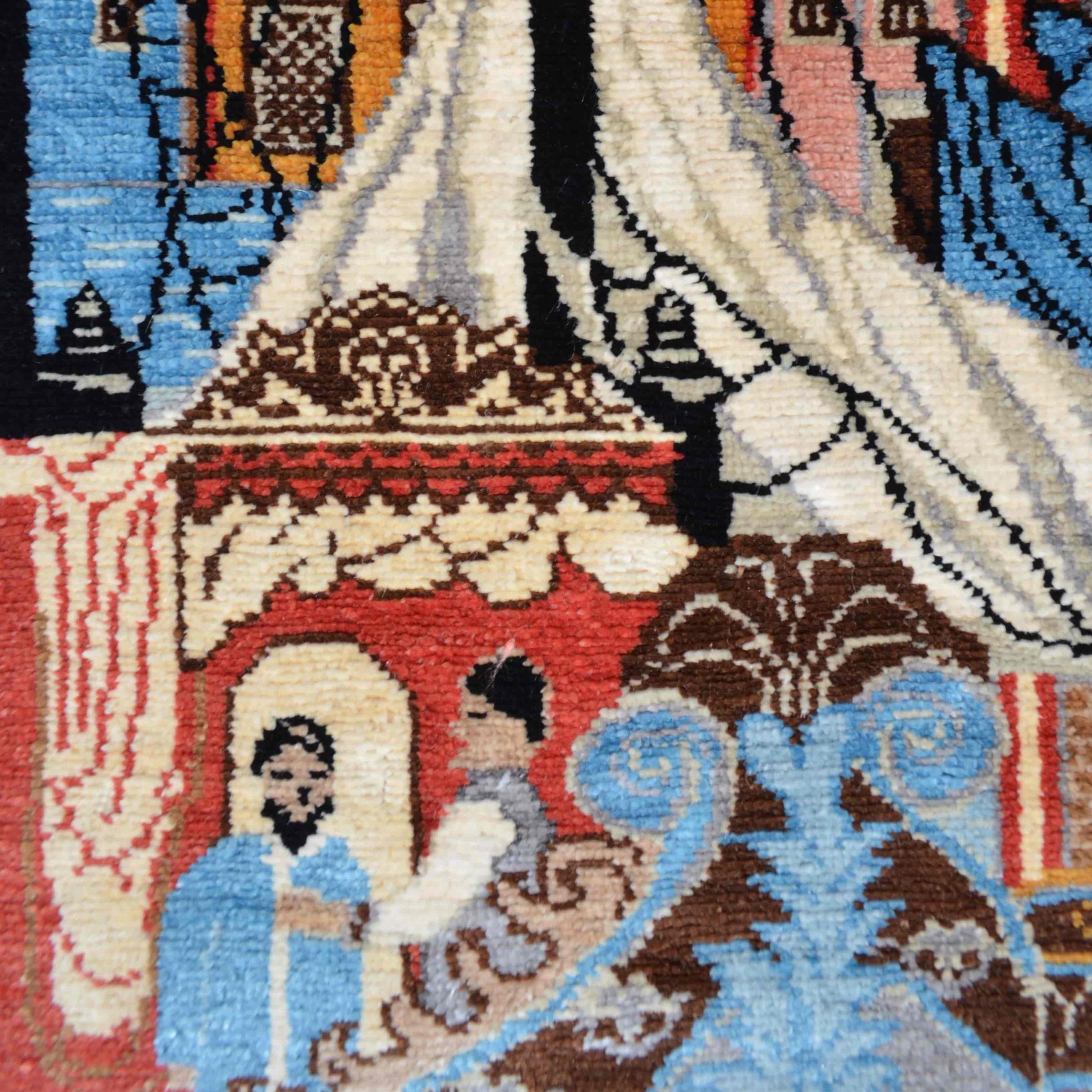 Kayıklı Cami Desenli Saf İpek El Dokuma Duvar Halısı (53x66 Cm)