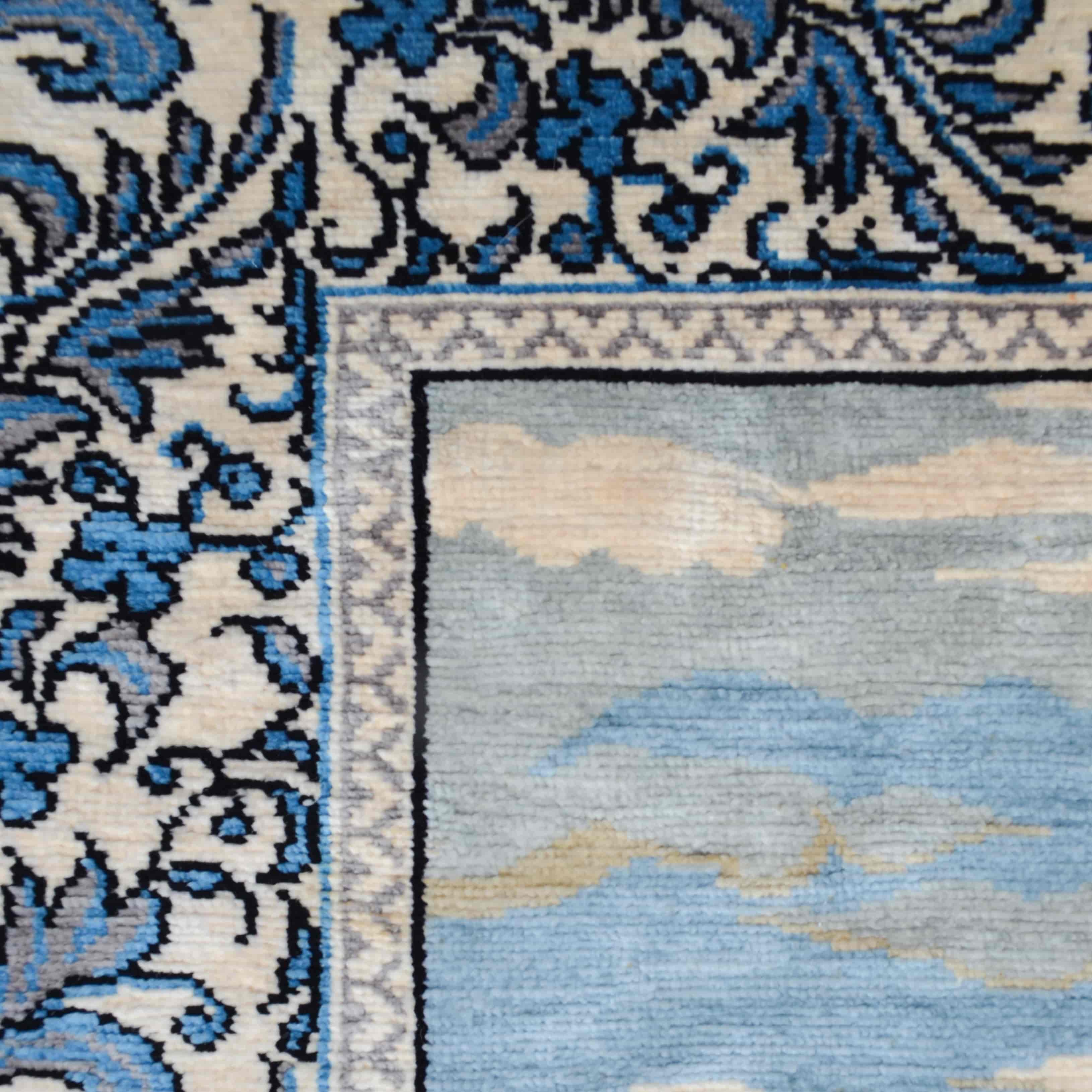 Kayıklı Cami Desenli Saf İpek El Dokuma Duvar Halısı (53x66 Cm)