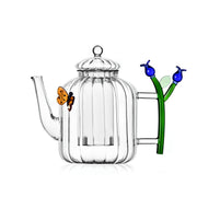 Kelebek Ve Çiçek Figürlü Cam Teapot