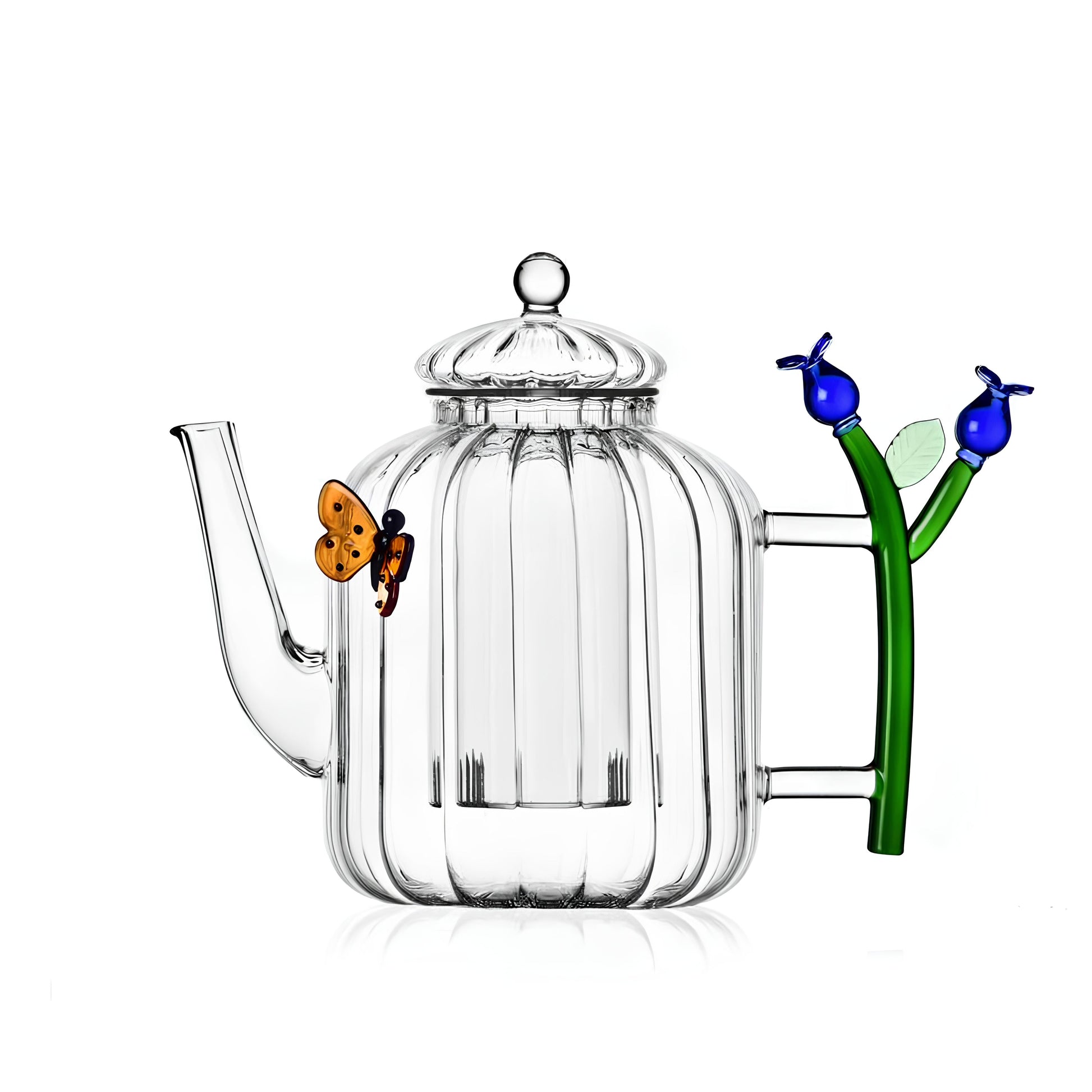 Kelebek Ve Çiçek Figürlü Cam Teapot