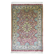 İpekten El Dokuma Bordo Renk Madalyonlu Model Kayseri Halısı 76x110 Cm