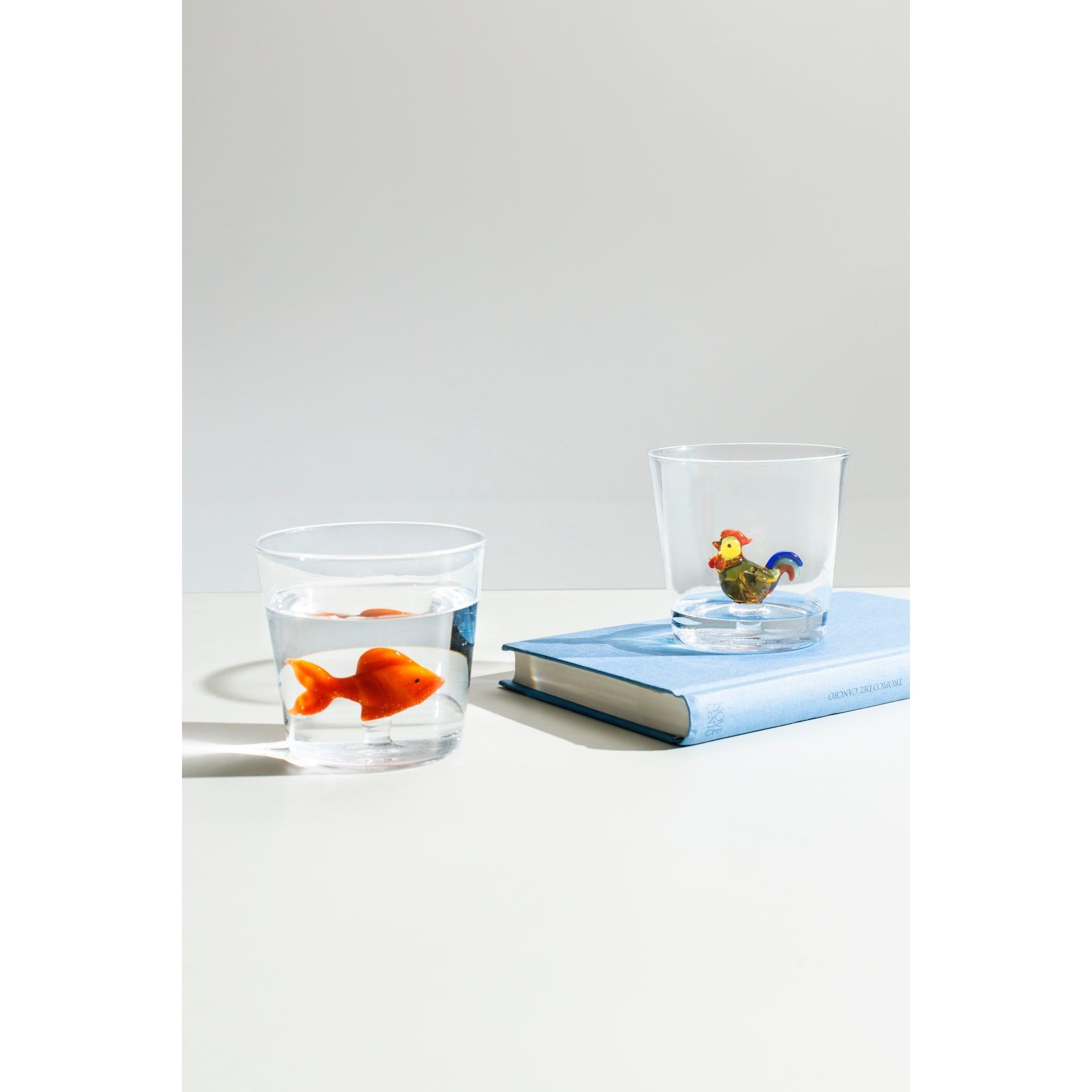 Kırmızı Balık Figürlü Cam Su Bardağı