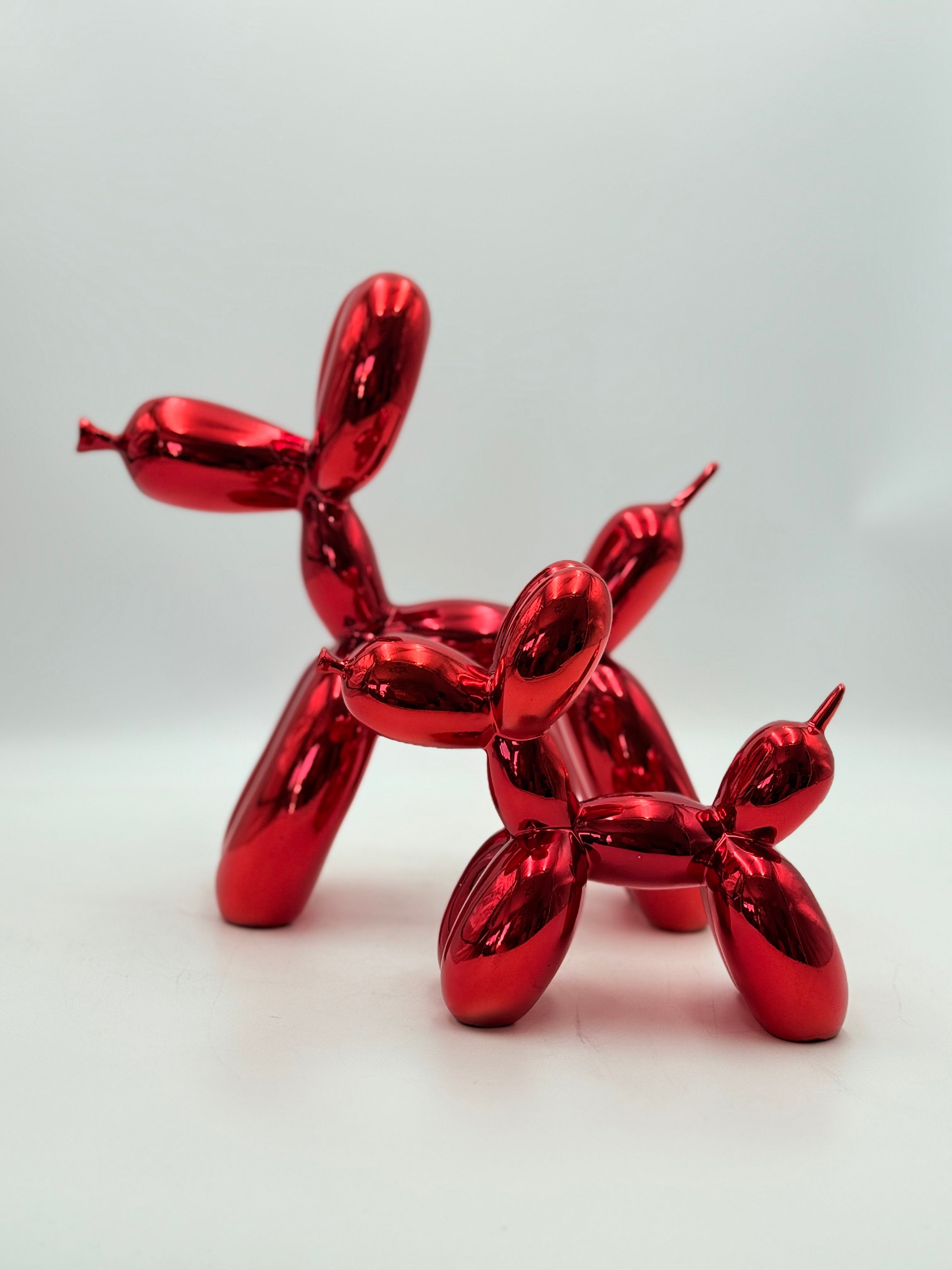 Kırmızı Krom Balon Köpek Heykeli – İkili Set