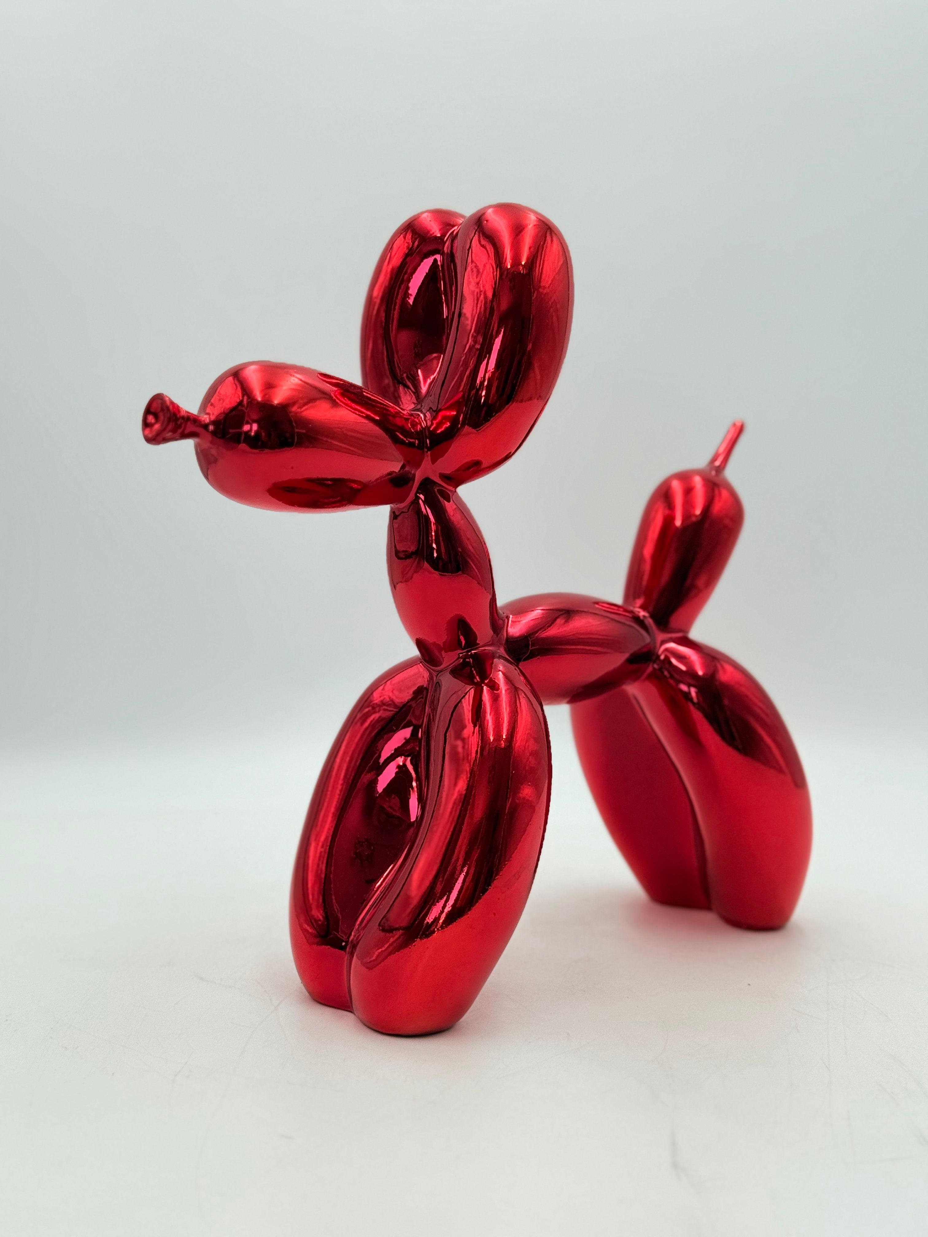 Kırmızı Krom Balon Köpek Heykeli – İkili Set