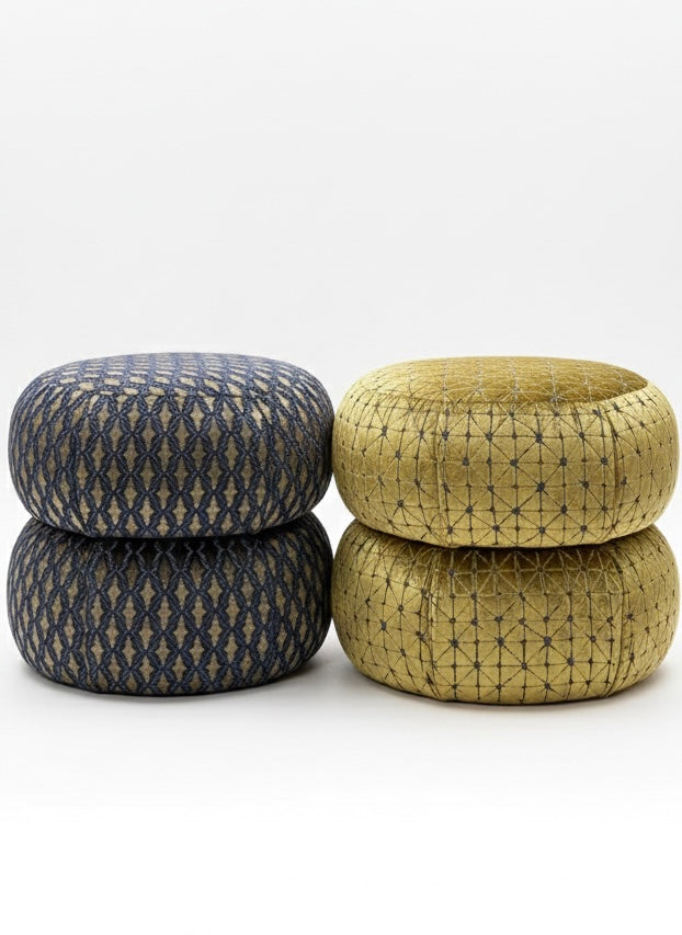 Kitu, Gold Desenli Kadife Puf / Yan Sehpa