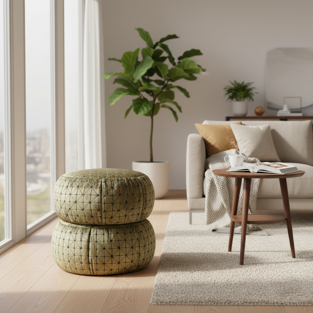 Kitu, Gold Desenli Kadife Puf / Yan Sehpa