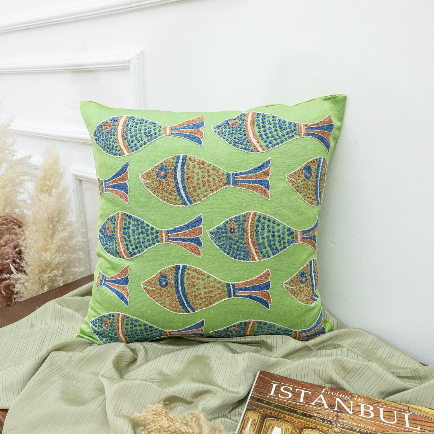 Kiyra Balık Desenli Modern Kırlent 50x50 cm-Yastık & Kırlent-Soho Antiq-NowShopFun