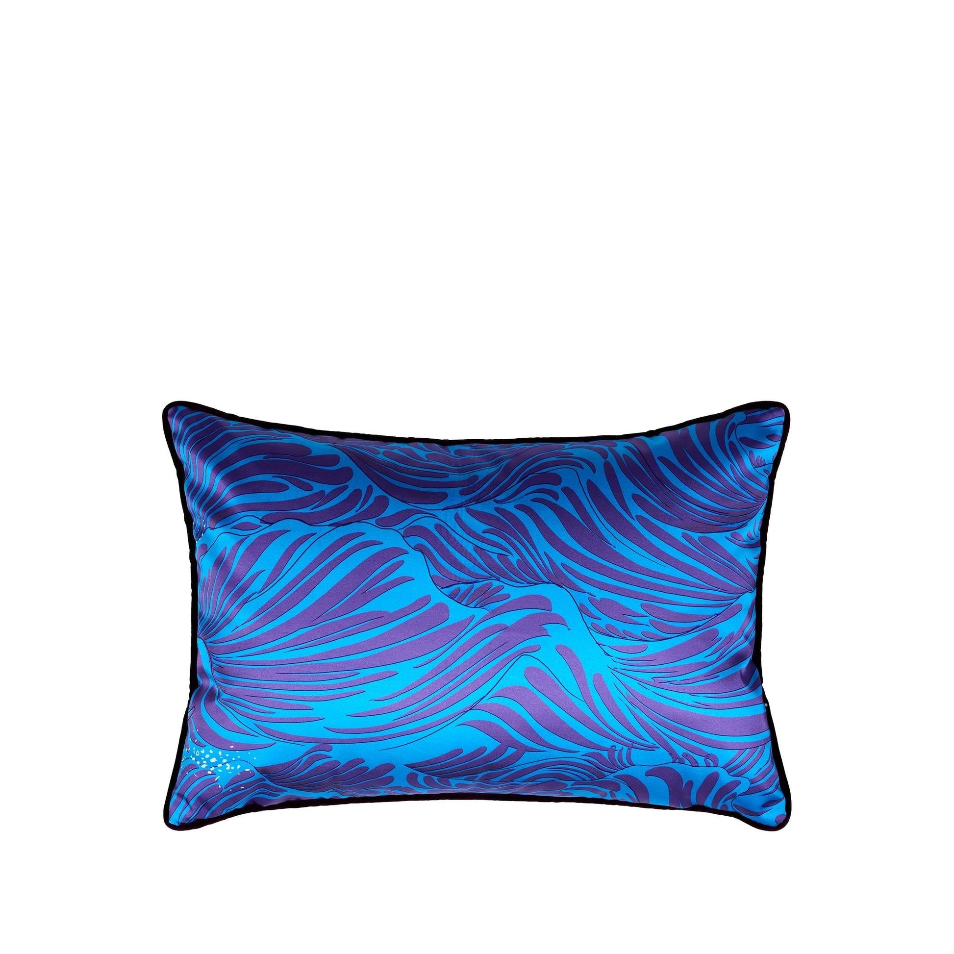 Koyu Mavi Saten Dalga Desenli Kırlent