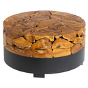 Teak Siyah Metal Yuvarlak Form Orta Sehpa