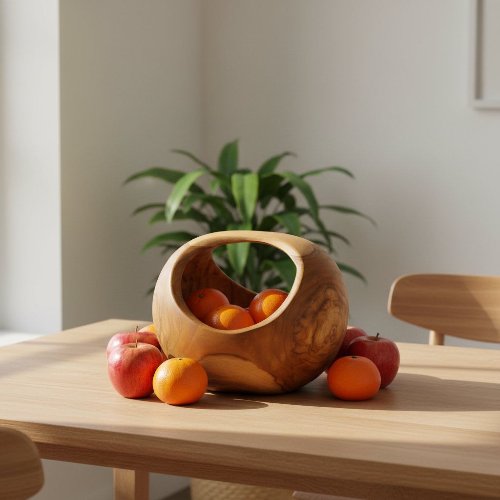 Kulplu Bowl Teak Yuvarlak Form