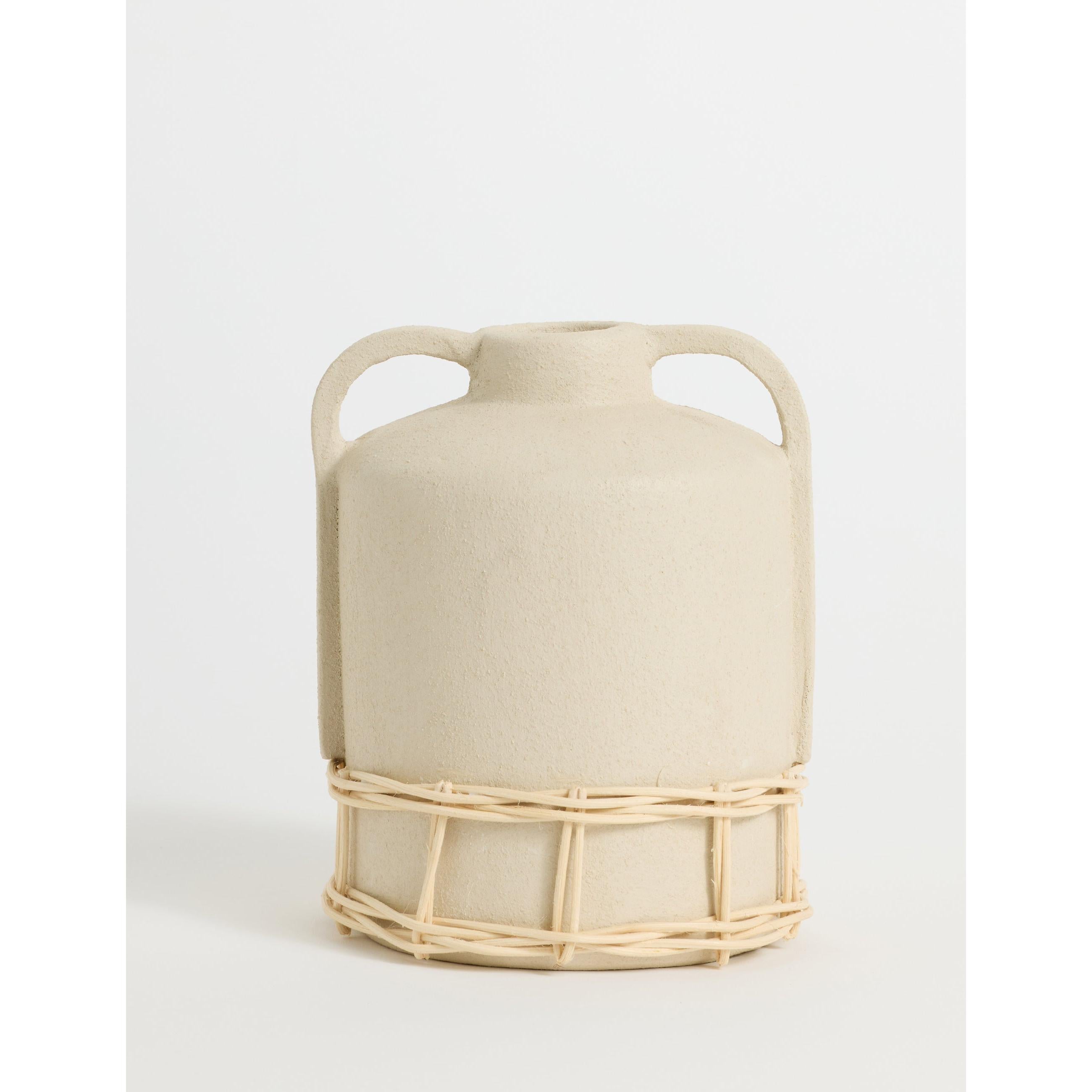 Kulplu Doğal Hasır Örgülü Terakota Vazo